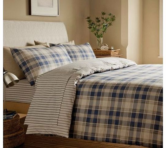 ABERDEEN DOUBLE BLUE TARTAN PLAID REVERSIBLE COTTON DUVET SET QUILT COVER
