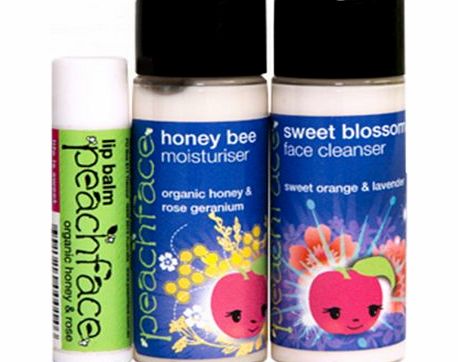 Peachface Tween Starter Pack Contains Sweet Blossom Face Cleanser/ Honey Bee Moisturiser/ Sweetheart Lip Balm