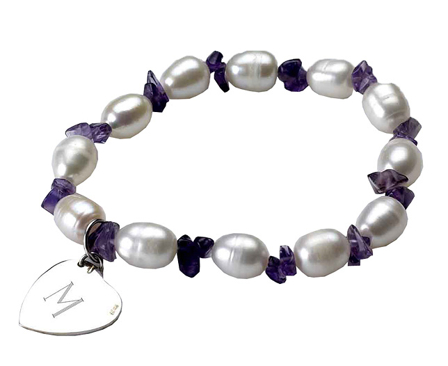 and Gemstone Bracelet With Silver Heart,