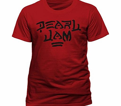 Mens Pearl Jam-Logo Short Sleeve T-Shirt, Red, Medium