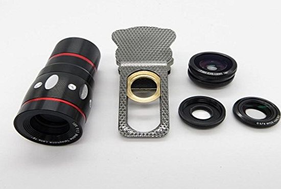 Pechon BlackUniversal Clamp Clip Camera Lens 10x Optical Zoom Telescope   Fish Eye Lens   Wide Angle   Micro Lens 4-in-1 Kit for Iphone 6 6 Plus 5 5c 5s 4s 4 Ipad Mini Ipad 4 3 2 Samsung Galaxy S5 S4
