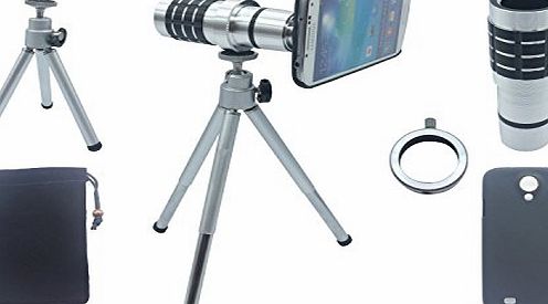 Pechon Silver 12x Magnifier Zoom Aluminum Manual Focus Telephoto Telesocpe Phone Camera Lens Kit with Tripod for Samsung Galaxy Note2