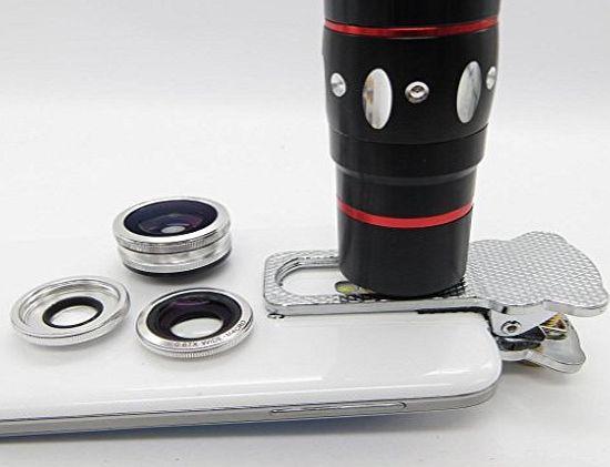 Pechon Silver Universal Clamp Clip Camera Lens 10x Optical Zoom Telescope   Fish Eye Lens   Wide Angle   Micro Lens 4-in-1 Kit for Iphone 6 6 Plus 5 5c 5s 4s 4 Ipad Mini Ipad 4 3 2 Samsung Galaxy S5 S