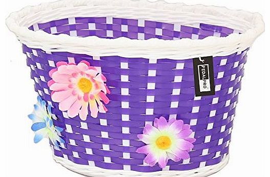 PedalPro Flowery Childrens Bicycle Basket - Purple