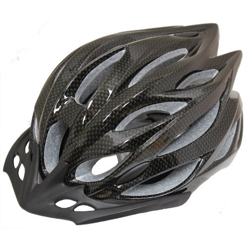  CARBON EFFECT ADULT BICYCLE/BIKE/CYCLE HELMET WITH VISOR & LED SIZE ADJUSTER