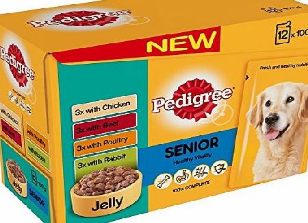 Pedigree Pouch Senior Dog Food Selection in Jelly 12 x 100g (Pack of 4, Total 48 pouches)