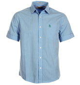 Azure Blue and White Gingham Check Shirt