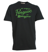 Penguin Black T-Shirt with Green Velour Logo