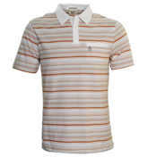 Penguin Heritage White and Brown Stripe Polo Shirt