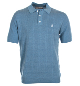 Washed Blue Indigo Knitted Polo Shirt