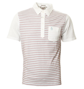 White Polo Shirt with Blue and Red Stripe