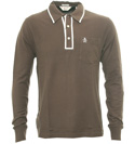 Wood Brown Long Sleeve Pique Polo Shirt