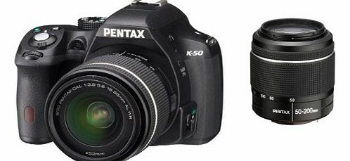 Pentax K-50 DSLR Camera with DAL 18-55mm WR and DAL 50-200mm WR Lens Kit - Black (16MP, CMOS APS-C Sensor) 3 inch LCD