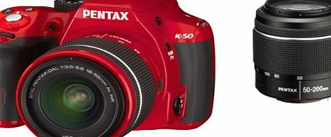 Pentax K-50 DSLR Camera with DAL 18-55mm WR and DAL 50-200mm WR Lens Kit - Red (16MP, CMOS APS-C Sensor) 3 inch LCD