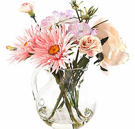 Peony 6602 Carnations with Roses and Gerbera Artificial Floral Arrangement in a Elegant Glass Jug