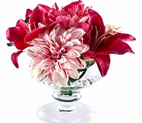 Peony 6732 Lilies/ Dahlia and Chrysanthemum Artificial Floral Arrangement in Footed Vase