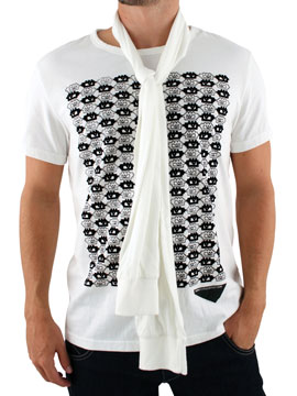 White Edway Print T-Shirt with Scarf