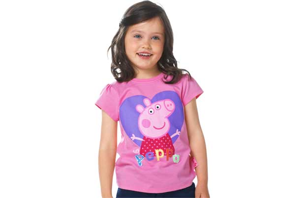 Peppa Pig Girls Pink Heart Print T-Shirt - 4-5