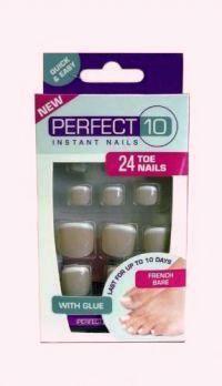 PERFECT 10 TOE NAIL FRENCH PINK PEDICURE 24 NAILS