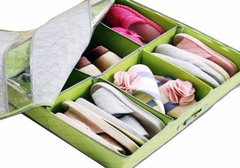 Periea Underbed Shoe Storage Organiser (holds 3-12 pairs) - strong storage box solution with lid - (Green) Sami
