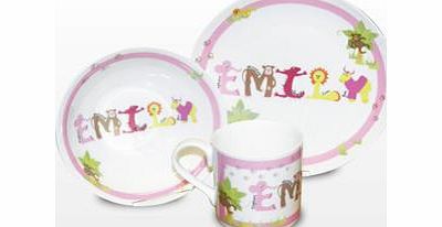 personalised Animal Name Breakfast Set Pink