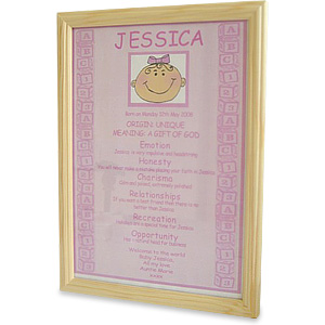 personalised Baby Girl Meaning of Name Framed