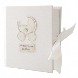 Baby Keepsake Box - White Felt Pram