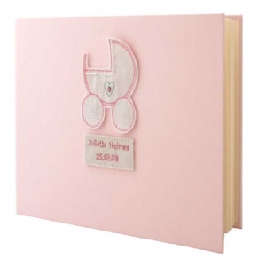 Personalised Baby Photo Album - Pink Felt Pram