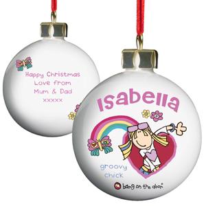 Personalised Bang on the Door Groovy Chick Bauble