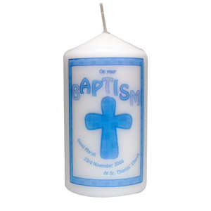 Personalised Baptism Cross Candle (Blue)