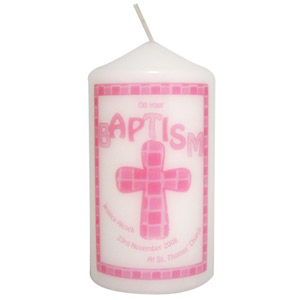 personalised Baptism Cross Candle (Pink)
