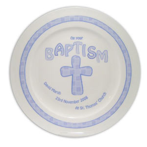 Personalised Baptism Cross Plate 8` (Blue)