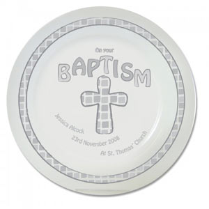Personalised Baptism Cross Plate 8` (Grey)
