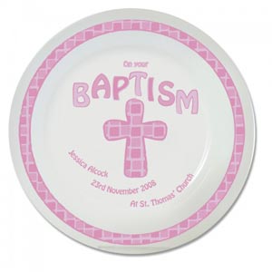 Personalised Baptism Cross Plate 8` (Pink)