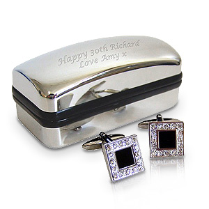 Black and Crystal Cufflinks in Gift