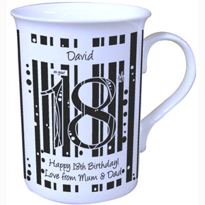 personalised Black and White 18th Birthday Mug