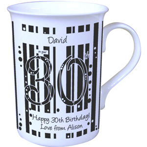 personalised Black and White 30th Birthday Mug