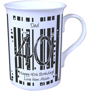 personalised Black and White 40th Birthday Mug
