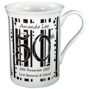 personalised Black and White 50th Birthday Mug