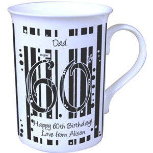 personalised Black and White 60th Birthday Mug