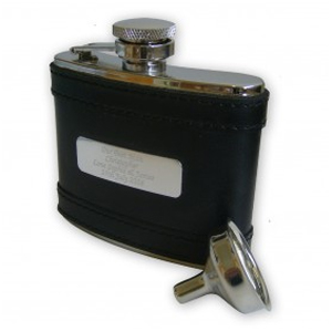 Personalised Black Leather Hip Flask with Gift Box