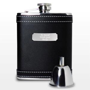 Personalised Black Leather Hipflask