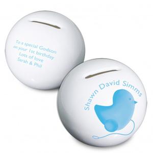 Personalised Blue Chick Moneybox