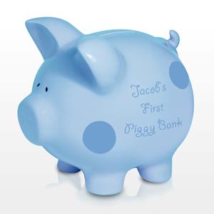 Personalised Blue Polka Dot Piggy Bank