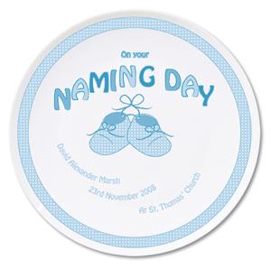 Personalised Bootee Blue Naming Day Plate