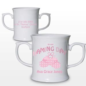 Personalised Bootee Pink Naming Day Loving Mug