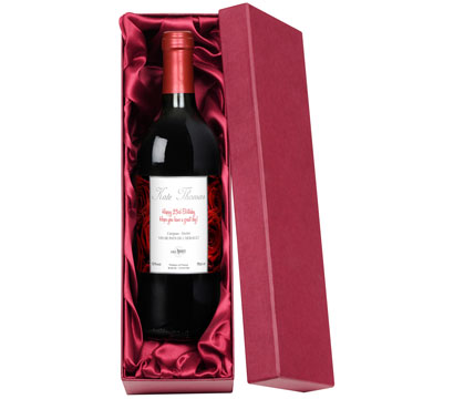 Bottle of Red Wine in Silk Lined