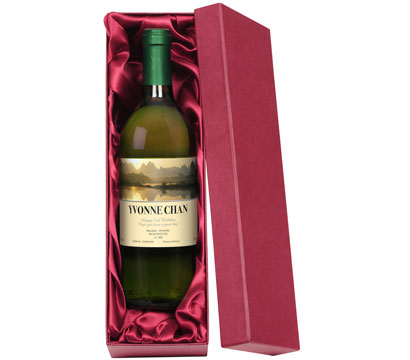 personalised Bottle of White Wine in Silk Lined