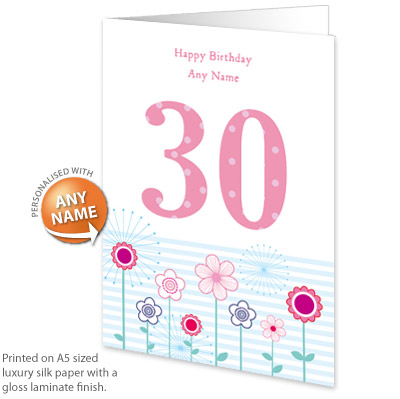 personalised Card - 30th Birthday Flowers