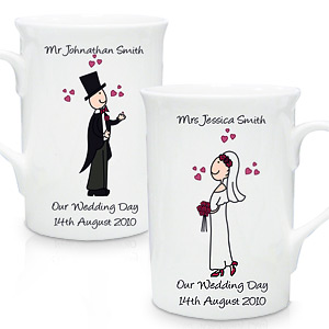 Personalised Cartoon Bride and Groom Mug Set
